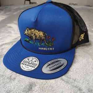 Hooey Habitat Hog Logo Blue Trucker Snapback Rope‎ Adjustable Water Resistant